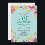 Floral Surprise 70th Birthday Blauwgroen Kaart<br><div class="desc">Floral Surprise 70th Birthday Invitation for Women. Waterverf Floral,  Blauwgroen Aqua Turquoise Achtergrond. Voor verdere aanpassing,  te klikken gelieve de knoop "van de Aanpassing het"en ons ontwerphulpmiddel te gebruiken om deze sjabloon te wijzigen.</div>