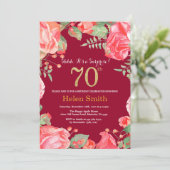 Floral Surprise 70th Birthday Gold Burgundy Red Kaart (Staand voorkant)