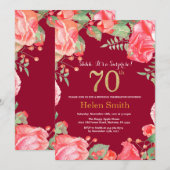 Floral Surprise 70th Birthday Gold Burgundy Red Kaart (Voorkant / Achterkant)