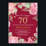 Floral Surprise 70th Birthday Gold Burgundy Red Kaart<br><div class="desc">Floral Surprise 70th Birthday Invitation for Women. Waterverf botanische bloem. Gold Glitter. Roze pinda's Floral Flowers. Volwassen verjaardag. Burgundy Red Background Voor verdere aanpassing,  te klikken gelieve de knoop "van de Aanpassing het"en ons ontwerphulpmiddel te gebruiken om deze sjabloon te wijzigen.</div>