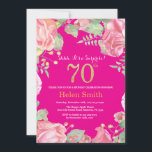 Floral Surprise 70th Birthday Gold en Hot Pink Kaart<br><div class="desc">Floral Surprise 70th Birthday Invitation for Women. Waterverf botanische bloem. Gold Glitter. Roze pinda's Floral Flowers. Volwassen verjaardag. Hot-roze achtergrond. Voor verdere aanpassing,  te klikken gelieve de knoop "van de Aanpassing het"en ons ontwerphulpmiddel te gebruiken om deze sjabloon te wijzigen.</div>