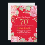 Floral Surprise 70th Birthday Gold Glitter en Red Kaart<br><div class="desc">Floral Surprise 70th Birthday Invitation for Women. Waterverf botanische bloem. Gold Glitter. Roze pinda's Floral Flowers. Volwassen verjaardag. Rode achtergrond. Voor verdere aanpassing,  te klikken gelieve de knoop "van de Aanpassing het"en ons ontwerphulpmiddel te gebruiken om deze sjabloon te wijzigen.</div>