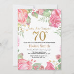 Floral Surprise 70th Birthday Gold Glitter Kaart<br><div class="desc">Floral Surprise 70th Birthday Invitation for Women. Waterverf botanische bloem. Gold Glitter. Roze pinda's Floral Flowers. Volwassen verjaardag. Voor verdere aanpassing,  te klikken gelieve de knoop "van de Aanpassing het"en ons ontwerphulpmiddel te gebruiken om deze sjabloon te wijzigen.</div>