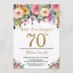 Floral Surprise - 70th Birthday Invitation Gold Kaart<br><div class="desc">Floral Surprise 70th Birthday Invitation for Women. Waterverf Floral Flower. Gold Glitter. Roze,  geel,  Oranje,  Paars ventilator. Volwassen verjaardag. Voor verdere aanpassing,  te klikken gelieve de knoop "van de Aanpassing het"en ons ontwerphulpmiddel te gebruiken om deze sjabloon te wijzigen.</div>