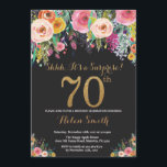 Floral Surprise - 70th Birthday Invitation Gold Kaart<br><div class="desc">Floral Surprise 70th Birthday Invitation for Women. Waterverf Floral Flower. Zwart en goudglitter. Roze,  geel,  Oranje,  Paars ventilator. Volwassen verjaardag. Voor verdere aanpassing,  te klikken gelieve de knoop "van de Aanpassing het"en ons ontwerphulpmiddel te gebruiken om deze sjabloon te wijzigen.</div>