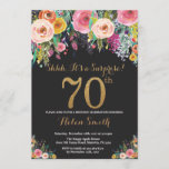 Floral Surprise - 70th Birthday Invitation Gold Kaart<br><div class="desc">Floral Surprise 70th Birthday Invitation for Women. Waterverf Floral Flower. Zwart en goudglitter. Roze,  geel,  Oranje,  Paars ventilator. Volwassen verjaardag. Voor verdere aanpassing,  te klikken gelieve de knoop "van de Aanpassing het"en ons ontwerphulpmiddel te gebruiken om deze sjabloon te wijzigen.</div>