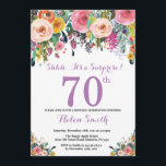 Floral Surprise 70th Birthday Invitation Paars Kaart<br><div class="desc">Floral Surprise 70th Birthday Invitation for Women. Waterverf bloem. Roze, geel, Oranje, Paars ventilator. Volwassen verjaardag. 30e 40e 50e 60e 70e 90e 100e 13e 15e 16e 18e 20e 21e elke leeftijd. Voor verdere aanpassing, te klikken gelieve de knoop "van de Aanpassing het"en ons ontwerphulpmiddel te gebruiken om deze sjabloon te...</div>