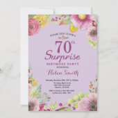 Floral Surprise 70th Birthday Invitation Paars Kaart (Voorkant)