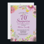 Floral Surprise 70th Birthday Invitation Paars Kaart<br><div class="desc">Floral Surprise 70th Birthday Invitation for Women. Waterverf Floral,  Paarse achtergrond. Voor verdere aanpassing,  te klikken gelieve de knoop "van de Aanpassing het"en ons ontwerphulpmiddel te gebruiken om deze sjabloon te wijzigen.</div>