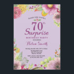 Floral Surprise 70th Birthday Invitation Paars Kaart<br><div class="desc">Floral Surprise 70th Birthday Invitation for Women. Waterverf Floral,  Paarse achtergrond. Voor verdere aanpassing,  te klikken gelieve de knoop "van de Aanpassing het"en ons ontwerphulpmiddel te gebruiken om deze sjabloon te wijzigen.</div>