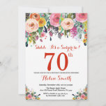 Floral Surprise 70th Birthday Invitation Red Kaart<br><div class="desc">Floral Surprise 70th Birthday Invitation for Women. Waterverf bloem. Rood, roze, geel, Oranje, Paars ventilator. Volwassen verjaardag. 30e 40e 50e 60e 70e 90e 100e 13e 15e 16e 18e 20e 21e elke leeftijd. Voor verdere aanpassing, te klikken gelieve de knoop "van de Aanpassing het"en ons ontwerphulpmiddel te gebruiken om deze sjabloon...</div>