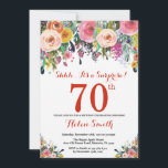 Floral Surprise 70th Birthday Invitation Red Kaart<br><div class="desc">Floral Surprise 70th Birthday Invitation for Women. Waterverf bloem. Rood, roze, geel, Oranje, Paars ventilator. Volwassen verjaardag. 30e 40e 50e 60e 70e 90e 100e 13e 15e 16e 18e 20e 21e elke leeftijd. Voor verdere aanpassing, te klikken gelieve de knoop "van de Aanpassing het"en ons ontwerphulpmiddel te gebruiken om deze sjabloon...</div>