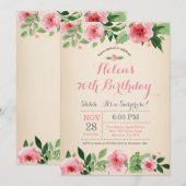 Floral Surprise 70th Birthday Invitation roze Kaart (Voorkant / Achterkant)