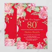 Floral Surprise 80th Birthday Gold Glitter en Red Kaart (Voorkant / Achterkant)