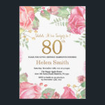 Floral Surprise 80th Birthday Gold Glitter Kaart<br><div class="desc">Floral Surprise 80th Birthday Invitation for Women. Waterverf botanische bloem. Gold Glitter. Roze pinda's Floral Flowers. Volwassen verjaardag. Voor verdere aanpassing,  te klikken gelieve de knoop "van de Aanpassing het"en ons ontwerphulpmiddel te gebruiken om deze sjabloon te wijzigen.</div>