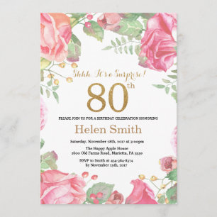 Floral Surprise 80th Birthday Gold Glitter Kaart