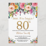 Floral Surprise 80th Birthday Invitation Gold Kaart<br><div class="desc">Floral Surprise 80th Birthday Invitation for Women. Waterverf Floral Flower. Gold Glitter. Roze,  geel,  Oranje,  Paars ventilator. Volwassen verjaardag. Voor verdere aanpassing,  te klikken gelieve de knoop "van de Aanpassing het"en ons ontwerphulpmiddel te gebruiken om deze sjabloon te wijzigen.</div>