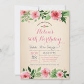 Floral Surprise 80th Birthday Invitation roze Kaart (Voorkant)