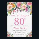 Floral Surprise 80th Birthday Invitation roze Kaart<br><div class="desc">Floral Surprise 80th Birthday Invitation for Women. Waterverf bloem. Roze, geel, Oranje, Paars ventilator. Volwassen verjaardag. 30e 40e 50e 60e 70e 90e 100e 13e 15e 16e 18e 20e 21e elke leeftijd. Voor verdere aanpassing, te klikken gelieve de knoop "van de Aanpassing het"en ons ontwerphulpmiddel te gebruiken om deze sjabloon te...</div>