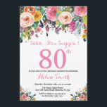 Floral Surprise 80th Birthday Invitation roze Kaart<br><div class="desc">Floral Surprise 80th Birthday Invitation for Women. Waterverf bloem. Roze, geel, Oranje, Paars ventilator. Volwassen verjaardag. 30e 40e 50e 60e 70e 90e 100e 13e 15e 16e 18e 20e 21e elke leeftijd. Voor verdere aanpassing, te klikken gelieve de knoop "van de Aanpassing het"en ons ontwerphulpmiddel te gebruiken om deze sjabloon te...</div>