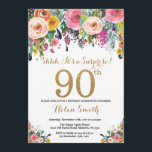 Floral Surprise 90th Birthday Invitation Gold Kaart<br><div class="desc">Floral Surprise 90th Birthday Invitation for Women. Waterverf Floral Flower. Gold Glitter. Roze,  geel,  Oranje,  Paars ventilator. Volwassen verjaardag. Voor verdere aanpassing,  te klikken gelieve de knoop "van de Aanpassing het"en ons ontwerphulpmiddel te gebruiken om deze sjabloon te wijzigen.</div>