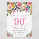 Floral Surprise 90th Birthday Invitation Pink Kaart<br><div class="desc">Floral Surprise 90th Birthday Invitation for Women. Waterverf bloem. Roze, geel, Oranje, Paars ventilator. Volwassen verjaardag. 30e 40e 50e 60e 70e 90e 100e 13e 15e 16e 18e 20e 21e elke leeftijd. Voor verdere aanpassing, te klikken gelieve de knoop "van de Aanpassing het"en ons ontwerphulpmiddel te gebruiken om deze sjabloon te...</div>