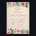 Floral Surprise 90th Birthday Invitation Pink Kaart<br><div class="desc">Florale verrassings90e verjaardag Uitnodiging roze Waterverf Flower. Volwassen verjaardag. Vrouwen Bday Bash nodigen uit. Roze bloem. Vintage. 13e 15e 16e 18e 21e 30e 40e 50e 60e 70e 90e 100e, Alle leeftijden. Voor verdere aanpassing, te klikken gelieve de knoop "van de Aanpassing het"en ons ontwerphulpmiddel te gebruiken om deze sjabloon te...</div>