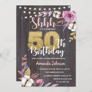 Floral Surprise Party 50th Birthday Invitation Kaart