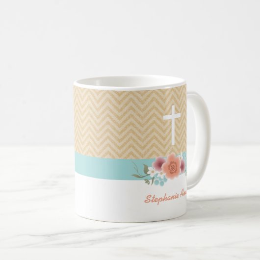 Floral Swag in Gold en Aqua Koffiemok (Voorkant rechts)