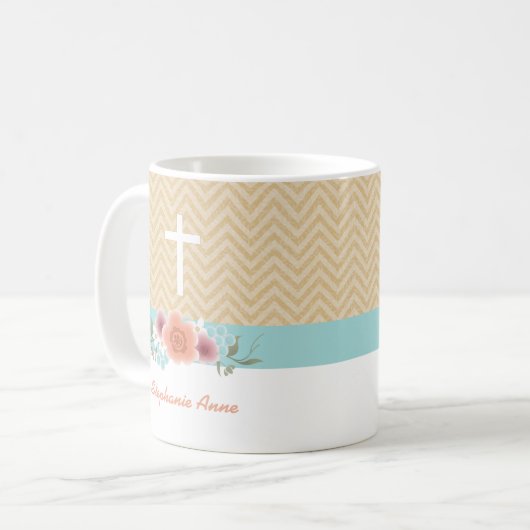 Floral Swag in Gold en Aqua Koffiemok (Voorkant links)