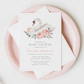 Floral Swan-Baby shower Kaart