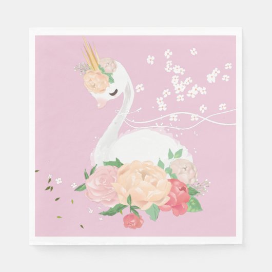 Floral Swan Birthday Servet (Voorkant)
