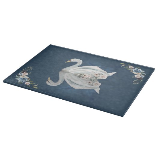 Floral Swan Blue Reflection Snijplank (Hoek)
