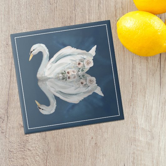 Floral Swan Blue Reflection Tegeltje