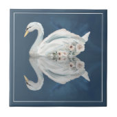 Floral Swan Blue Reflection Tegeltje (Voorkant)