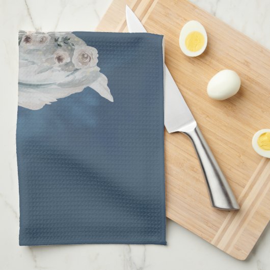 Floral Swan Blue Reflection Theedoek (Quarter Fold)