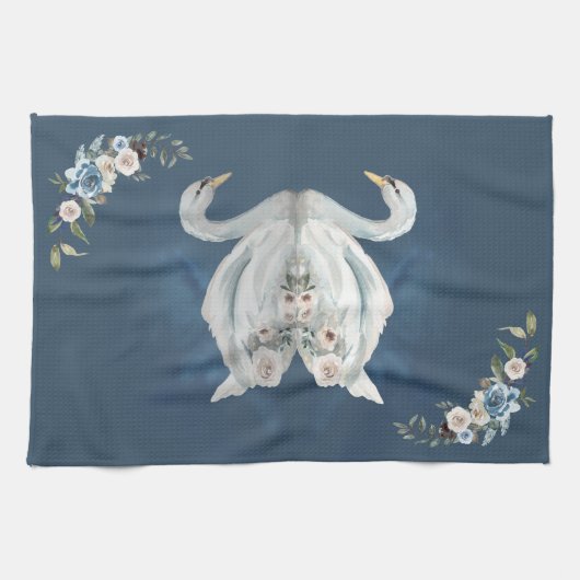 Floral Swan Blue Reflection Theedoek (Horizontaal)