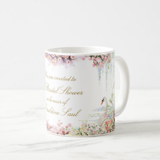 floral swan chic calligraphy bridal shower koffiemok (Voorkant rechts)