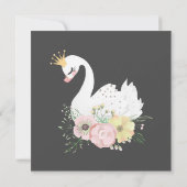 Floral Swan Girls Birthday Invitation Kaart (Achterkant)