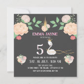 Floral Swan Girls Birthday Invitation Kaart (Voorkant)
