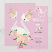 Floral Swan Girls Birthday Kaart (Voorkant / Achterkant)