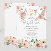 Floral Swan Princess Baby Shower Kaart (Voorkant / Achterkant)