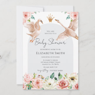 Floral Swan Princess Baby Shower Kaart