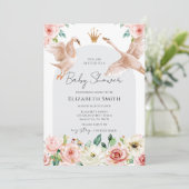 Floral Swan Princess Baby Shower Kaart (Staand voorkant)