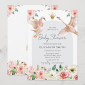 Floral Swan Princess Baby Shower Kaart (Voorkant / Achterkant)