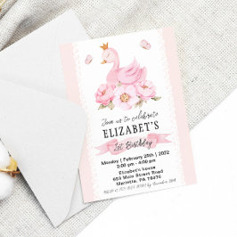 Floral Swan Princess Birthday Party Invitation Kaart