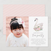 Floral Swan Prinses Verjaardag Foto Tea Party Kaart (Voorkant / Achterkant)