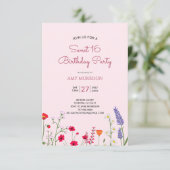 Floral Sweet 16 Birthday Party Kaart (Staand voorkant)