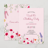 Floral Sweet 16 Birthday Party Kaart (Voorkant / Achterkant)