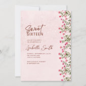 Floral Sweet 16 Party Invitation – Elegant Rustic  Kaart (Voorkant)